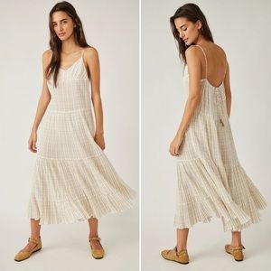 Free People Marigold Striped 100% Cotton Tie Back Tank Maxi Flowy dress Medium